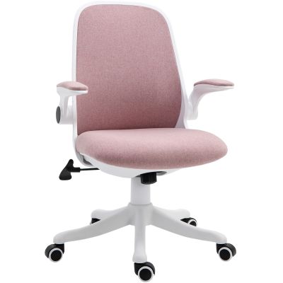 Scaun de Birou Ergonomic Reglabil pe inaltime, din Material cu Efect de Catifea, 62.5x60x94-104 cm, Alb si Roz