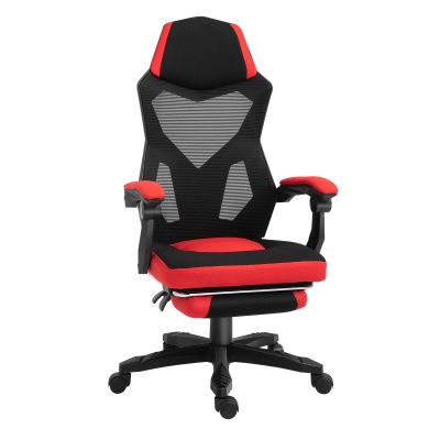 Scaun de Birou Ergonomic si Reclinabil cu Suport pentru Picioare, din Material Textil Respirabil, 58x63x112-122 cm, Negru si Rosu