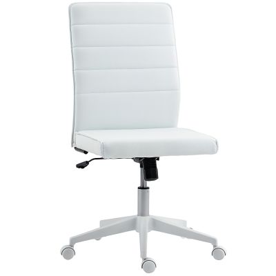 Scaun de Birou Ergonomic si Reglabil cu Spatar Curbat, din Piele PU si Otel, 58x53x97-107 cm, Alb