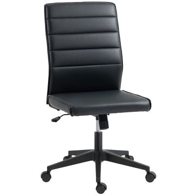 Scaun de Birou Ergonomic si Reglabil cu Spatar Curbat, din Piele PU si Otel, 58x53x97-107 cm, Negru