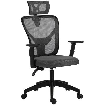 Scaun de birou ergonomic si reglabil cu suport lombar si tetiera, 66x61x106-116 cm, gri