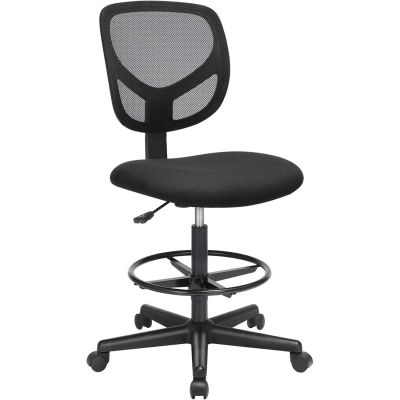 Scaun de birou inalt pentru atelier sau studio, fara brate, cu suport picioare, reglabil pe inaltime, 64x64x117 cm, negru