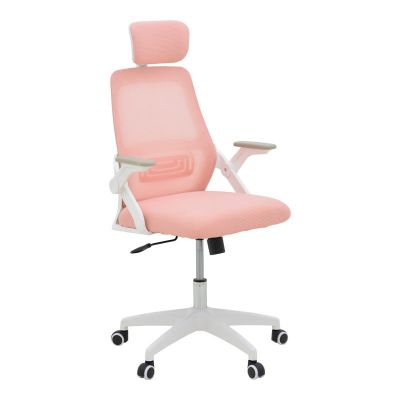 Scaun de birou Peja plasa roz, cadru, alb, 58x60x107-117 cm
