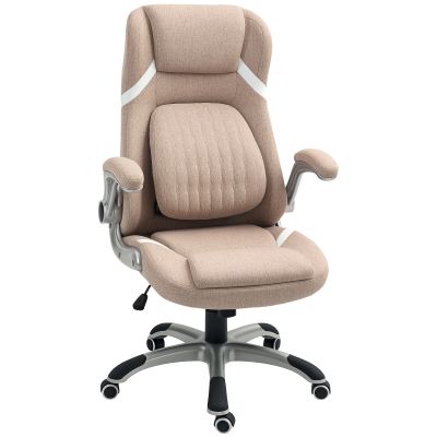 Scaun de Birou Rabatabil cu inaltime Reglabila, din Material Textil, 68x76x109-117 cm, Maro Deschis