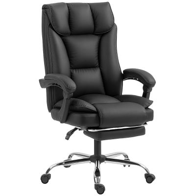 Scaun de Birou Reclinabil la 155  cu Suport pentru Picioare, Perne Duble si Tapiterie din Piele Ecologica, Negru