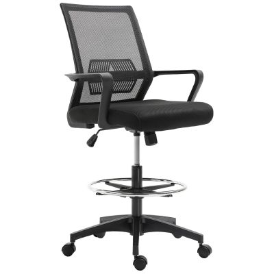 Scaun de Birou Reglabil pe inaltime cu Suport pentru Picioare, Negru