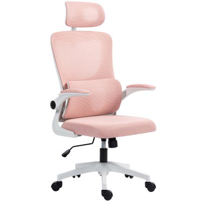 Scaun de Birou Reglabil si Reclinabil cu Tetiera Detasabila, din tesatura cu Plasa, 60x59x114-122 cm, Roz