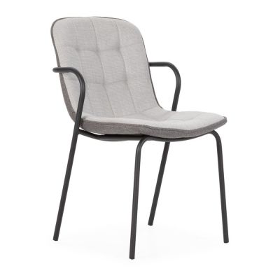 Scaun de dining gri deschis cu cotiere tapițat Angie – Marckeric