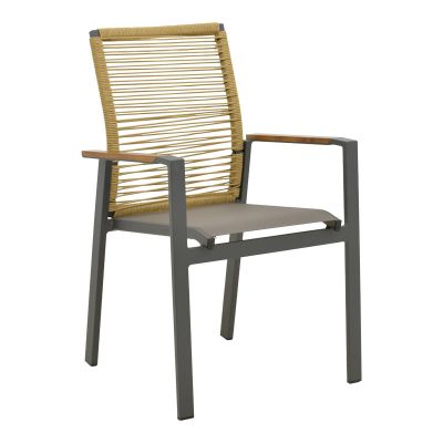 Scaun de exterior stivuibil cu brațe Aegean, Teak/PE Rope, Antracit, 56x58x91 cm