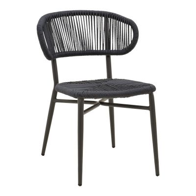 Scaun din aluminiu cu ratan, model Agus, empilabil, negru, aluminiu și ratan, 55x63x77 cm