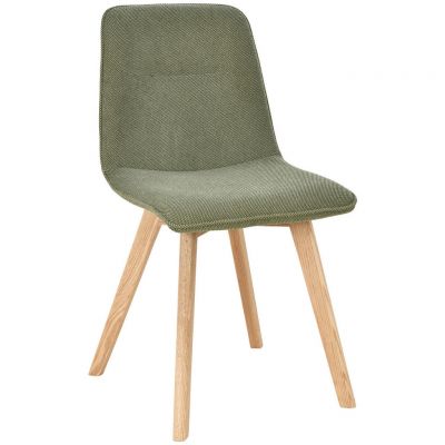 Scaun din lemn, textil, verde, culoare lemn stejar