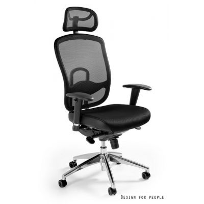 Scaun ergonomic cu tetiera Vip negru, sezut si spatar tip mesh