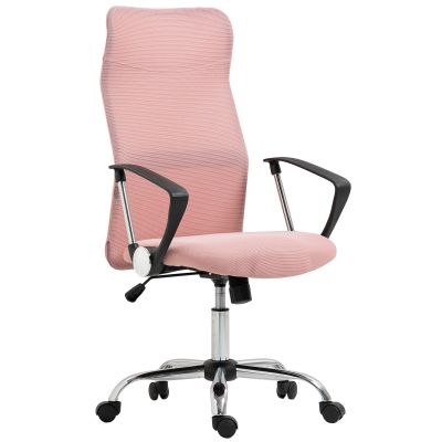 Scaun Ergonomic de Birou Pivotant, inaltime Ajustabila si Spatar din Material Textil, 63x65x109-119 cm, Roz