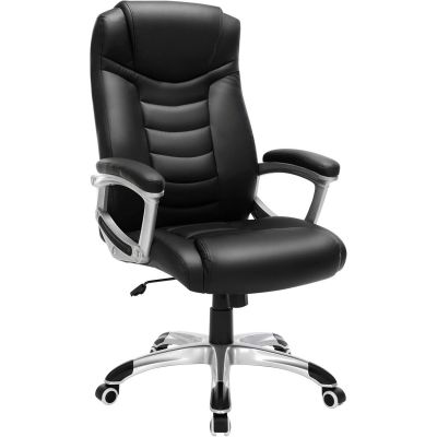 Scaun ergonomic de birou reglabil pe inaltime, piele ecologica, maxim 150 kg, 53x54x115 cm, negru