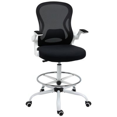 Scaun ergonomic inalt pentru birou, pentru stat in picioare, cotiere rabatabile, suport lombar, inaltime reglabila, negru