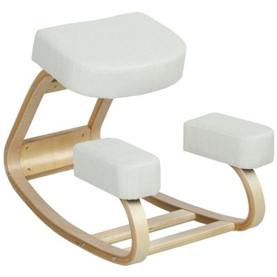 Scaun ergonomic pentru genunchi din mesteacan si perna Crem