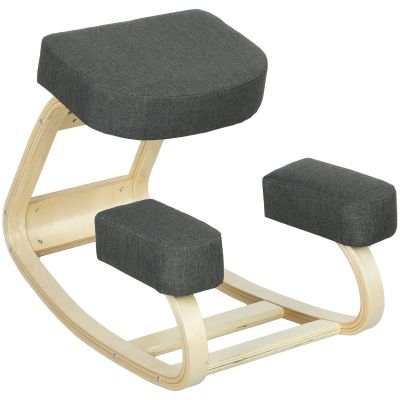 Scaun Ergonomic pentru Genunchi din Mesteacan si Perna Gri