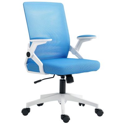 Scaun ergonomic pivotant, reglabil pe inaltime, cu brate, 54x54x89-99 cm, alb si albastru