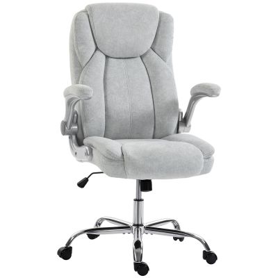 Scaun Ergonomic , Spatar inalt, Tapitat in Catifea Imprimata, Cotiere Rabatabile, Alb Crem