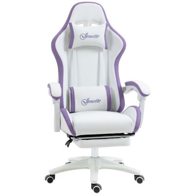 Scaun Gaming Reglabil pe inaltime cu Tetiera, Alb si Mov