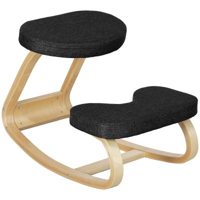 Scaun Genunchi cu Miscare de Balans, in tesatura Efect de In si Lemn de Mesteacan, 50x73x55 cm, Negru