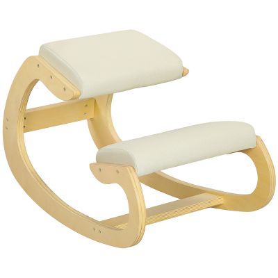 Scaun pentru Genunchi cu Miscare de Leganare, Scaun Ergonomic Postural din Material Textil, 55x85x55 cm, Alb Crem