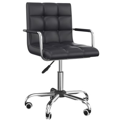 Scaun Rotativ cu Brate din Piele Sintetica, Negru 52.5x54x94cm