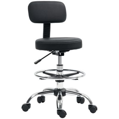 Scaun rotativ cu inaltime reglabila si suport pentru picioare, din otel, piele ecologica si spuma, 52x52x78-92 cm, negru
