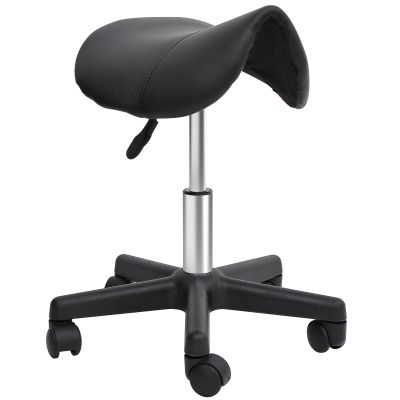 Scaun Rotativ cu Roti, Scaun pentru Coafor si Estetician cu inaltime Ajustabila, Tapitat cu Piele Ecologica, 35x38x43-55 cm, Negru