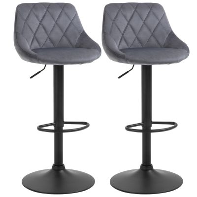 Scaune Bar x2 - Pivotante, Gri Catifelat, inaltime Reglabila