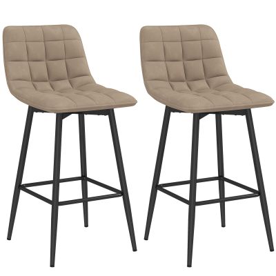 Scaune de bar Nordic, cu spatar si suport pentru picioare, 84 cm, din catifea si metal, Maro