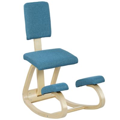 Sedia Inginocchiatoio Dondolante in Tessuto Effetto Lino e Legno di Betulla, 51x84x93 cm, Marrone Scuro