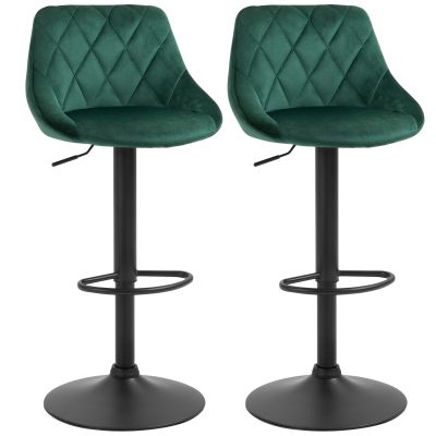 Set 2 Scaune Bar - Catifea Verde, Pivotante  Reglabile
