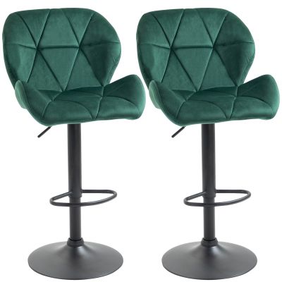 Set 2 Scaune Bar - Catifea Verde, Rotative  Reglabile