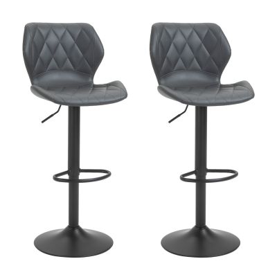 Set 2 Scaune Bar din Piele Sintetica Reglabile Gri