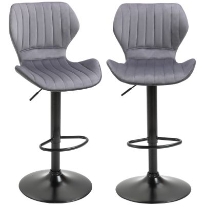 Set 2 Scaune Bar - Negru Catifea, Reglabile  Cu Spatar