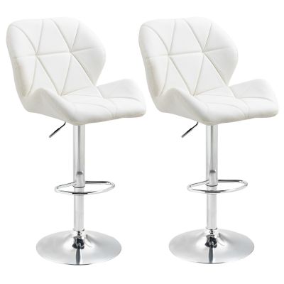 Set 2 Scaune Bar Reglabile, pentru bar si bucatarie, din Piele PU,51,5 x 57,5 x 93-114,5 cm, Alba