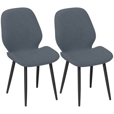 Set 2 Scaune cu Spatar Curbat, Scaune Moderne de Bucatarie in Material Textil de Tip In cu Picioare de Otel pentru Sufragerie, 46x56x86 cm, Gri si