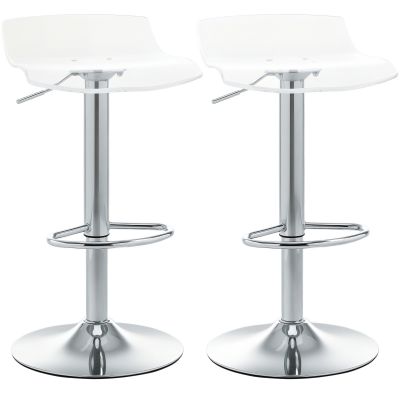Set 2 Scaune de Bar cu inaltime Reglabila, sezut Rotativ si Suport pentru Picioare, 39x39x67-87 cm, Transparent