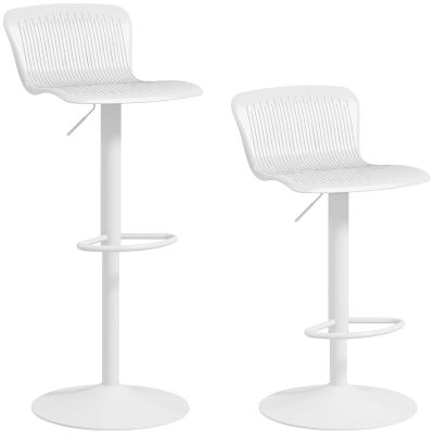 Set 2 Scaune de Bar cu Spatar Ergonomic, Suport pentru Picioare si sezut Rotativ, 38,5x40x76,5-97,5 cm, Alb