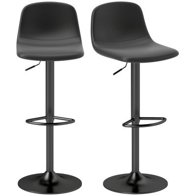 Set 2 Scaune de Bar cu Spatar si inaltime Reglabila din Piele PU Neagra