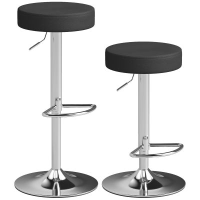 Set 2 Scaune de Bar Moderne si Reglabile, din Piele PU, Spuma si Metal, 38.5x38.5x62-84 cm, Negru