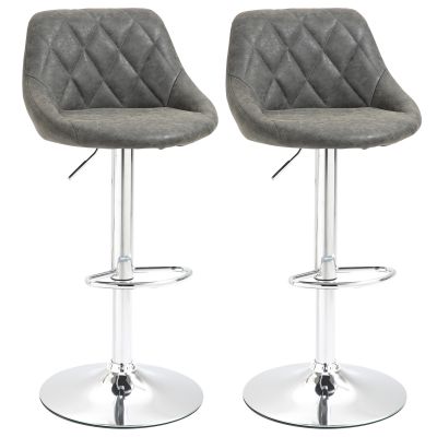 Set 2 Scaune de Bar Pivotante Reglabile in Inaltime din Imitatie de Piele Gri