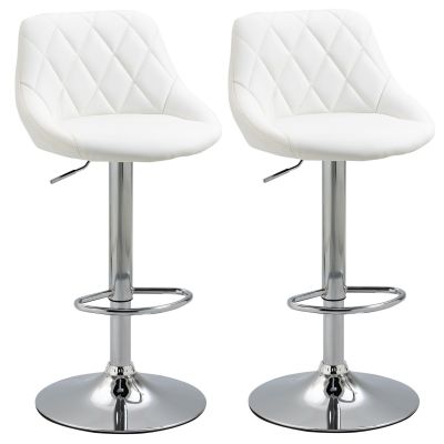 Set 2 Scaune de Bar Pivotante si Reglabile pentru bucatarii si baruri, din Piele Ecologica, cu Cusaturi Diamant, 51.5x48x83-104cm, Alba