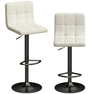 Set 2 Scaune de Bar Reglabile cu Suport pentru Picioare, din Piele PU si Otel, 39,5x44x88-110 cm, Crem