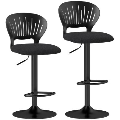 Set 2 Scaune de Bar Reglabile, Scaune de Bucatarie inalte din Material Textil cu Efect de In cu Spatar, Suport pentru Picioare si sezut Moale, Cadru