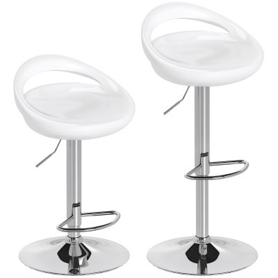 Set 2 Scaune de Bar Rotative cu Suport pentru Picioare si inaltime Reglabila, 46x41x76-96 cm, Alb