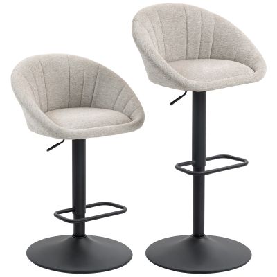 Set 2 Scaune de Bar Rotative din tesatura cu inaltime Ajustabila Bej