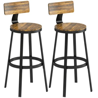Set 2 Scaune de Bar, sezuturi Rustice cu Spatar si Suport pentru Picioare, Maro Rustic