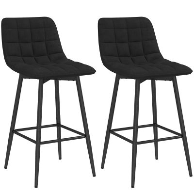 Set 2 Scaune de Bucatarie Stil Nordic din Material Textil cu Efect de Catifea si Metal, 45x47x84 cm, Negru